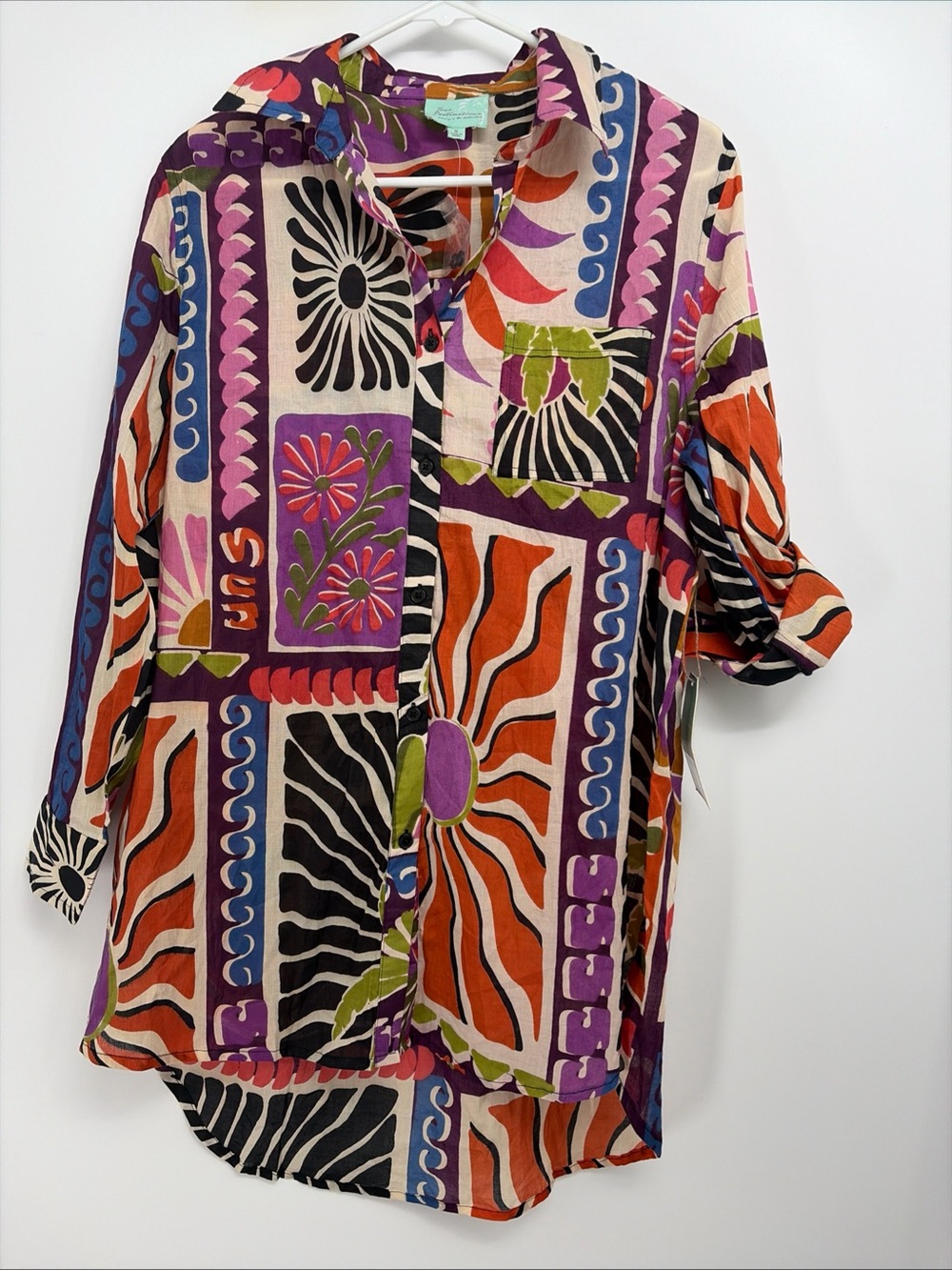 True Destinations Resort Wear Tropical Button Front Shirt Tunic Top Sz Small NWT